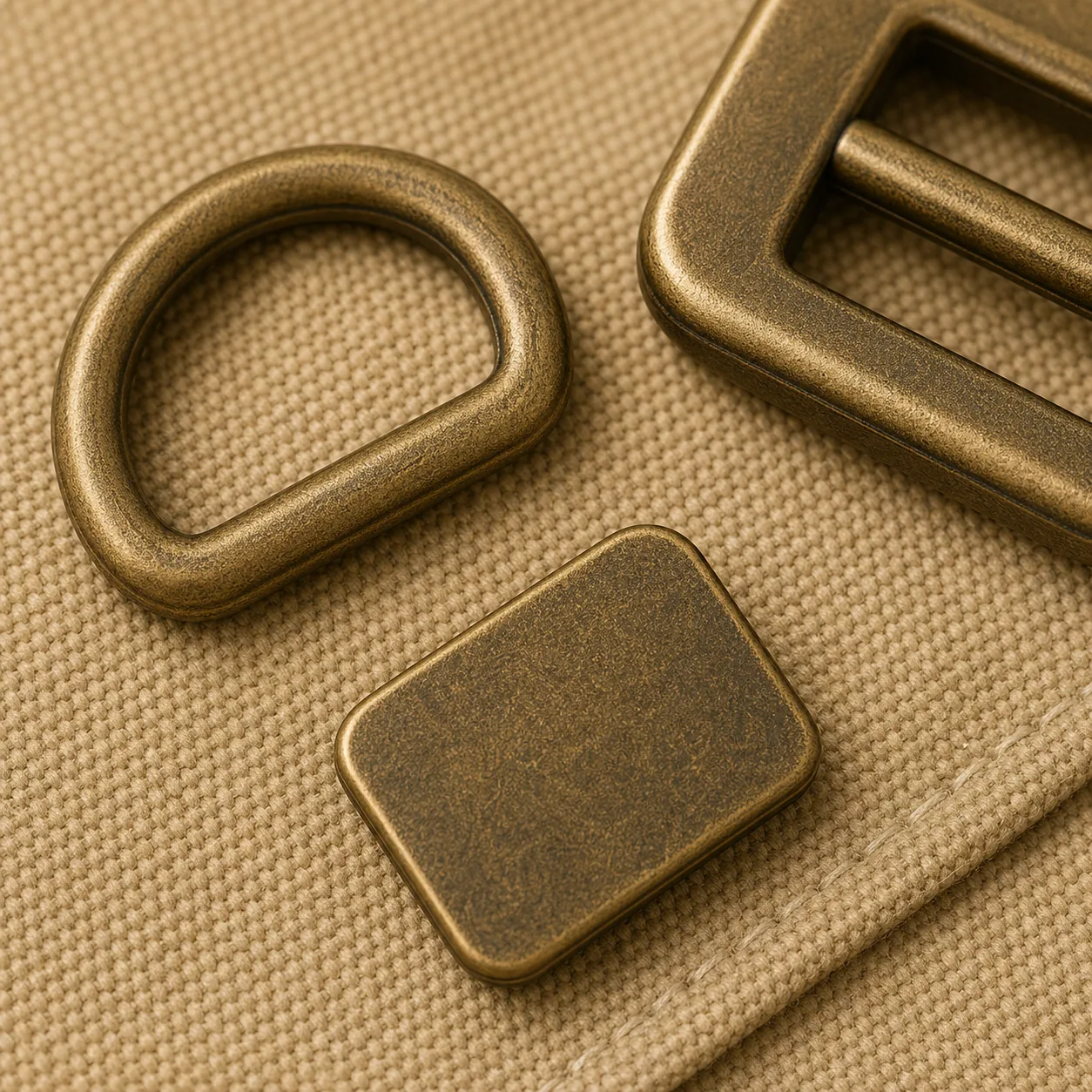 Gold finish samples for bag and garment hardware