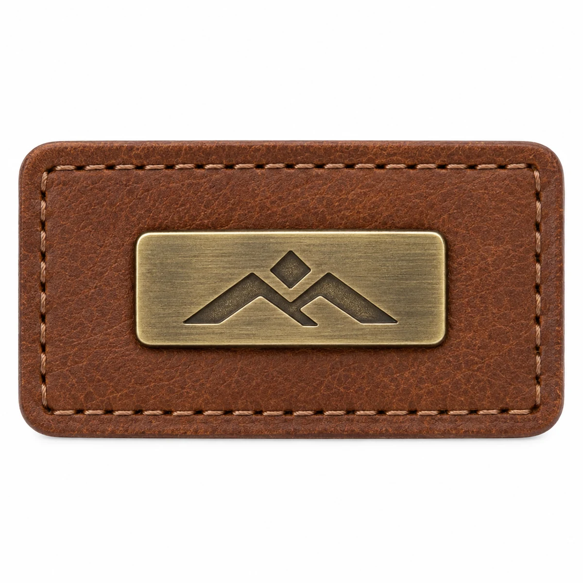 Leather Patch with Metal Logo Plate - front view