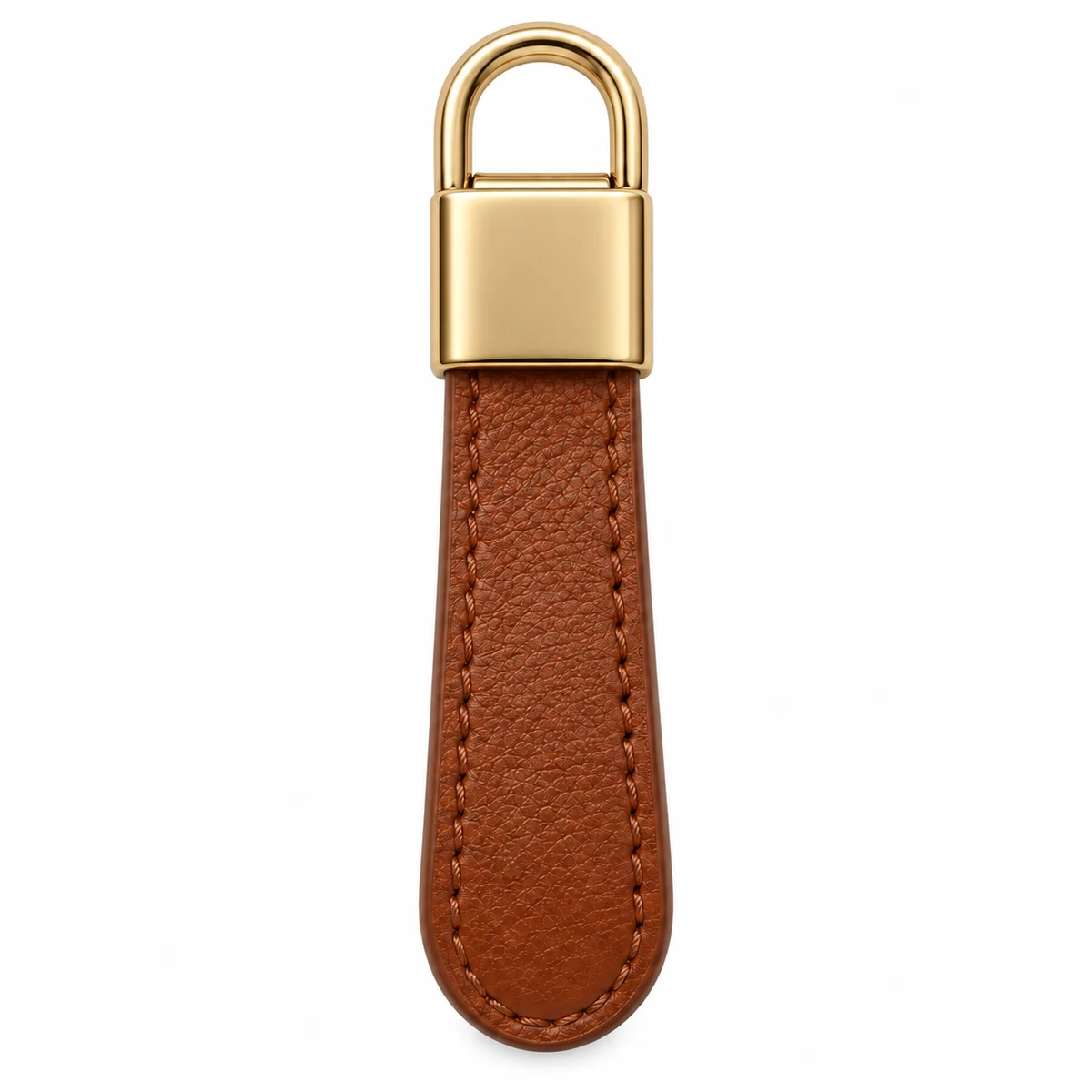 Leather-tab Zipper Puller with Metal Logo Cap - front view