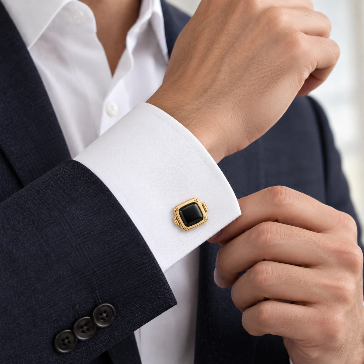 Cufflink-look Onyx Inset Button Cover thumbnail 6