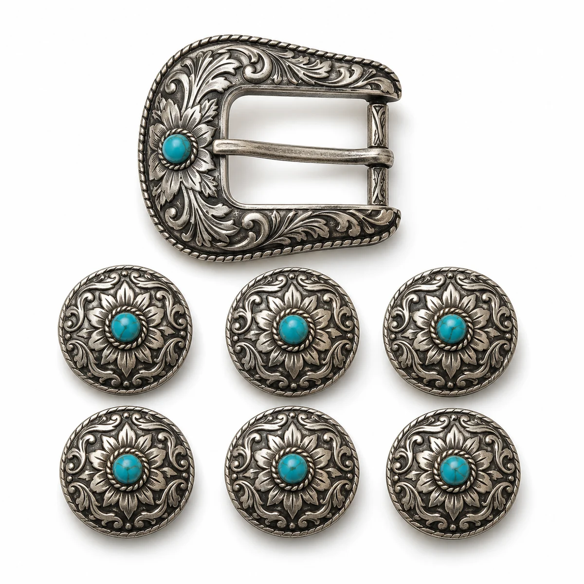 Concho Belt Set (6 Conchos + Buckle) - front view