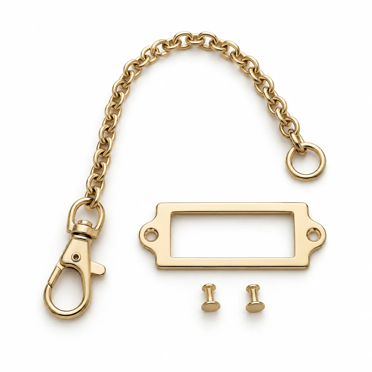 Internal Key Leash Clip + Metal Label Holder - front view